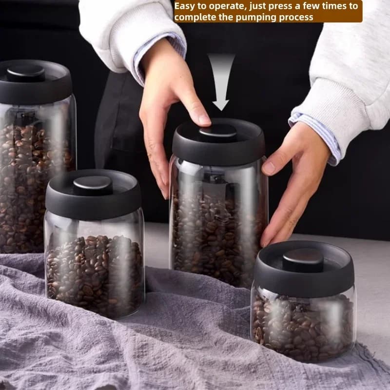 Vakumlu Cam Saklama Kabı ve Çaydanlık - Kahve Çekirdeği ve Çay İçin Hava Geçirmez Kavanoz