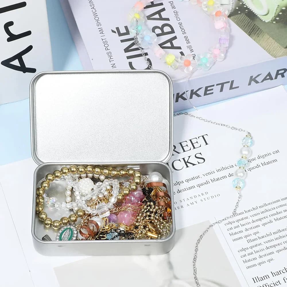 6 Parça Menteşeli Metal Teneke Kutu Seti - Taşınabilir Mini Kapaklı Saklama Kutusu, Şeker ve Hobi Düzenleyici