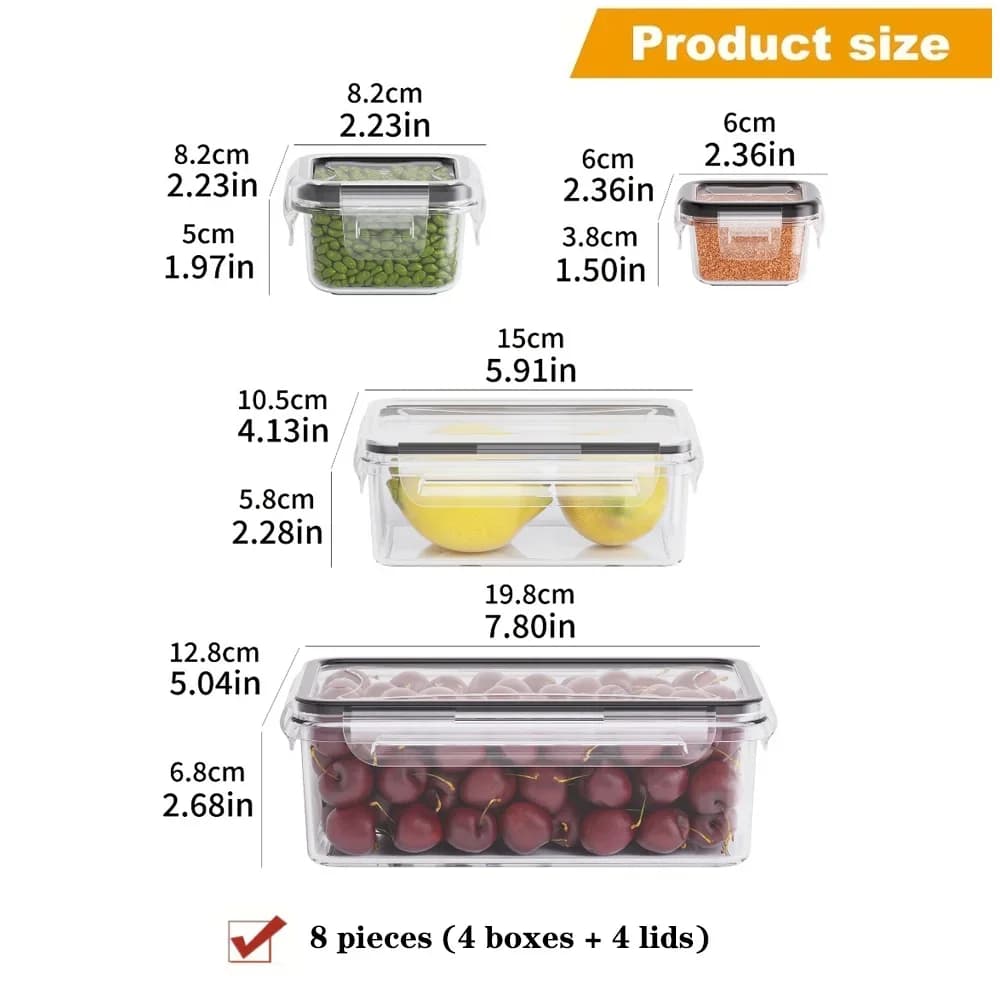 8 Parça Kilitli Kapaklı Hava Geçirmez Plastik Saklama Kabı Seti - BPA İçermez