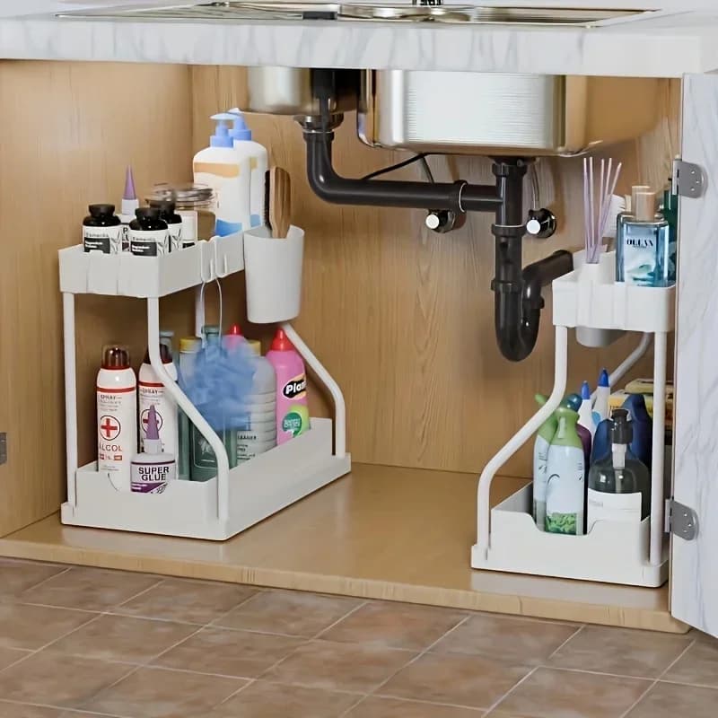 2 Katlı Çekmeceli Lavabo Altı Düzenleyici Organizer