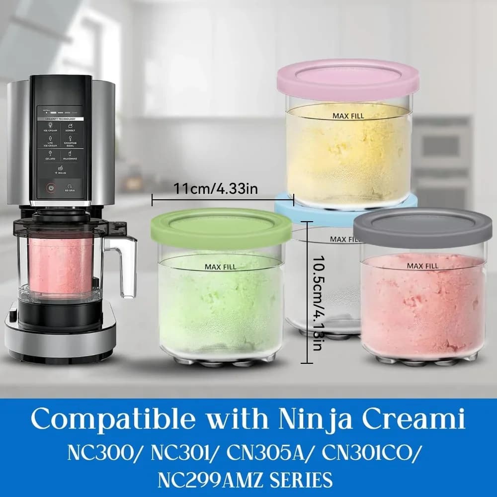 Ninja Creami Uyumlu Dondurma Kapları ve Kapakları, 4'lü Set