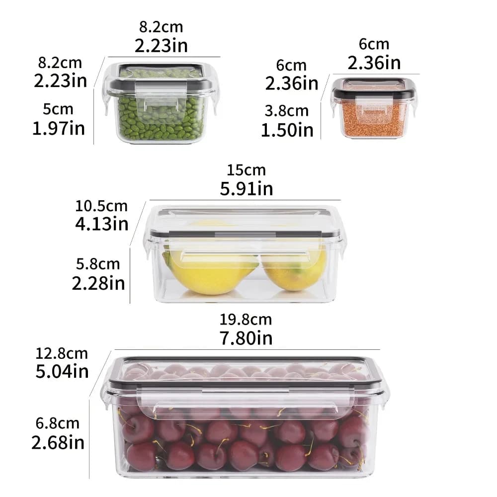 8 Parça Kilitli Kapaklı Hava Geçirmez Plastik Saklama Kabı Seti - BPA İçermez