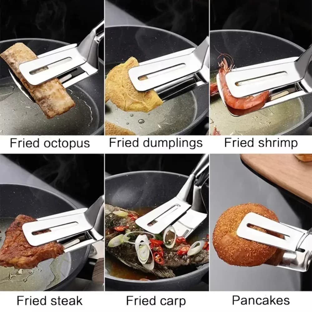 1/2/4 Adet Paslanmaz Çelik Biftek Maşası ve Spatula, Çift Taraflı Pişirme Maşası