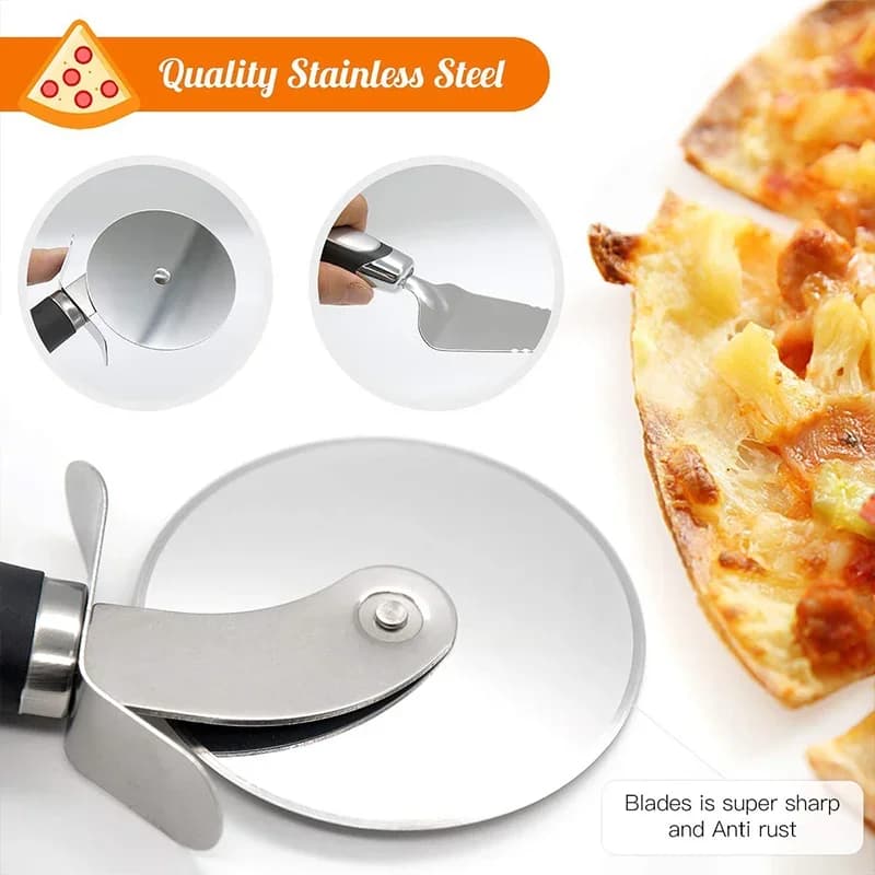 Paslanmaz Çelik Yuvarlak Pizza Kesici Hamur ve Kek Dilimleyici Rulet