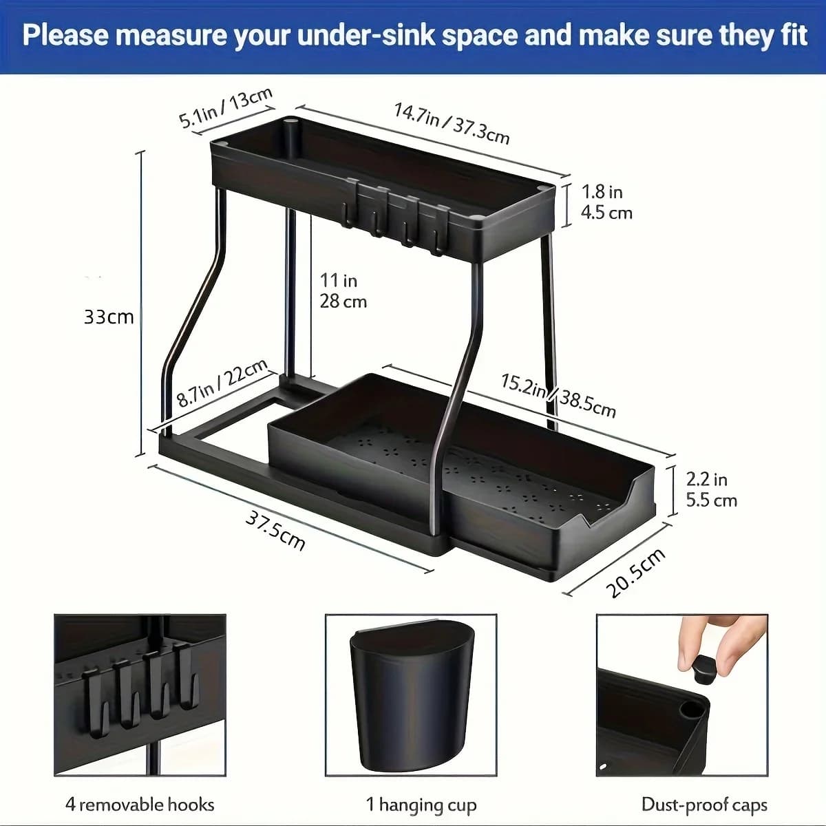 2 Katlı Çekmeceli Lavabo Altı Düzenleyici Organizer
