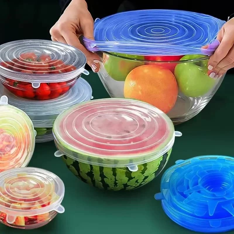6 Parça Silikon Esnek Kapak, Kase Kapağı, Yeniden Kullanılabilir Çok Fonksiyonlu Streç Saklama Kapağı