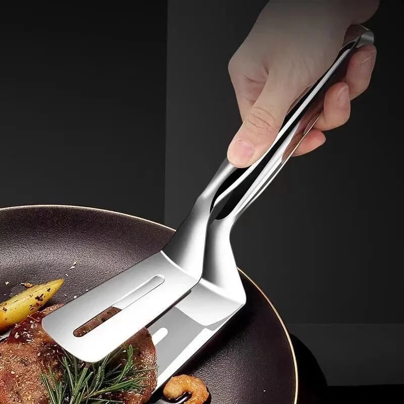 1/2/4 Adet Paslanmaz Çelik Biftek Maşası ve Spatula, Çift Taraflı Pişirme Maşası