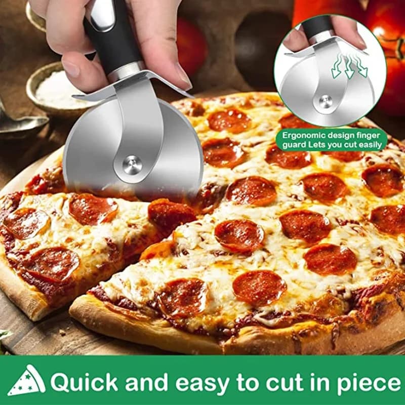 Paslanmaz Çelik Yuvarlak Pizza Kesici Hamur ve Kek Dilimleyici Rulet