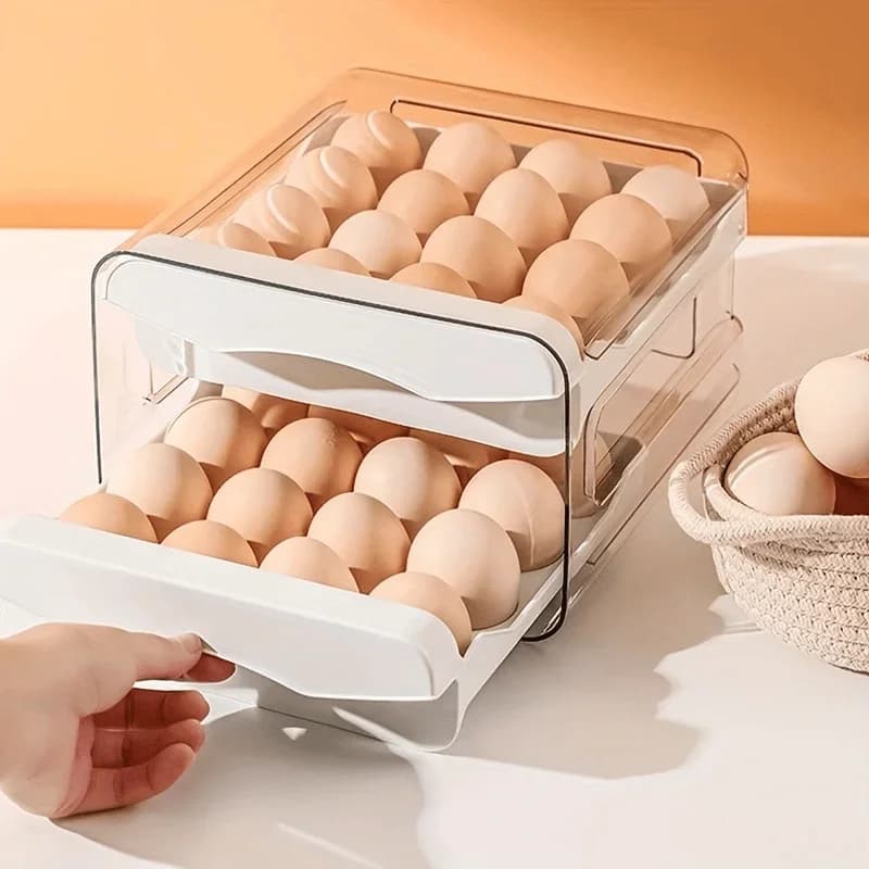 2 Katlı Çekmeceli Buzdolabı Yumurta Saklama Kutusu Organizer
