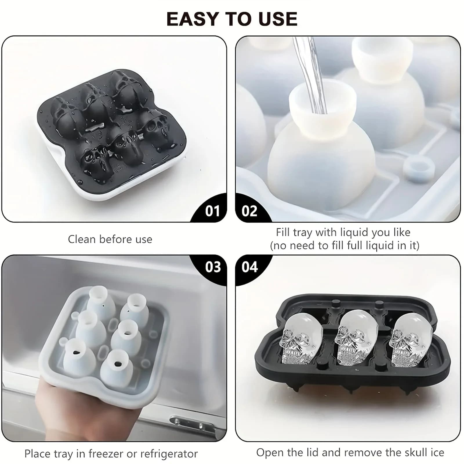 3D Kuru Kafa Silikon Buz Kalıbı, BPA İçermeyen Kokteyl Buz Yapıcı