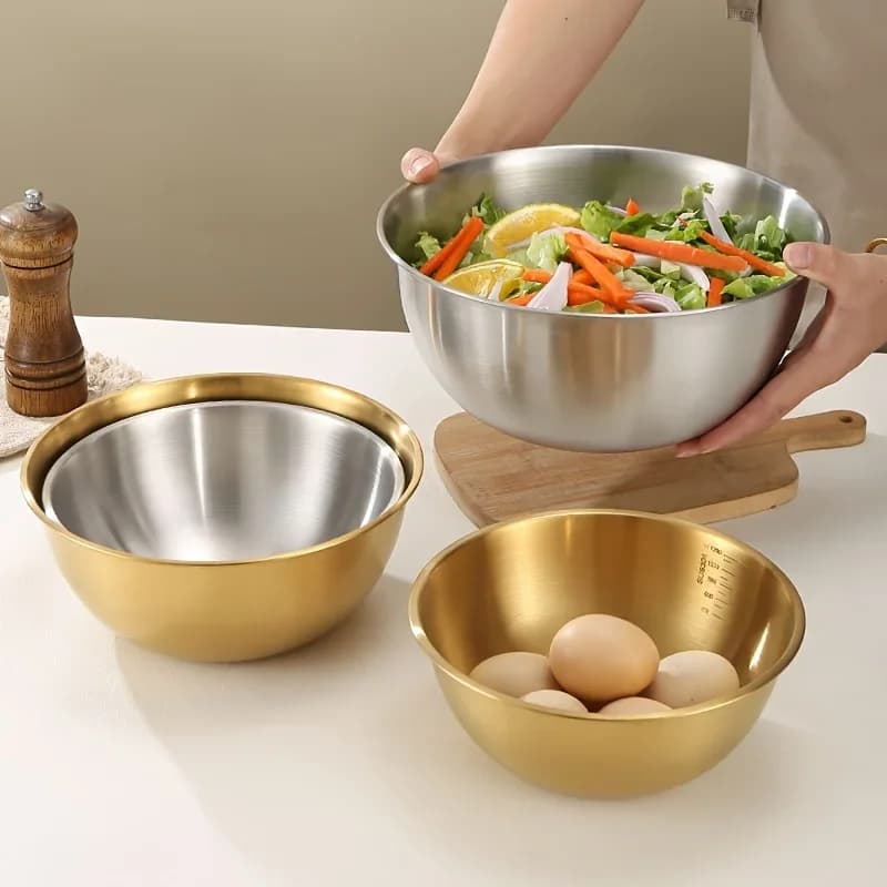 3 Parça Paslanmaz Çelik Karıştırma ve Salata Kasesi Seti
