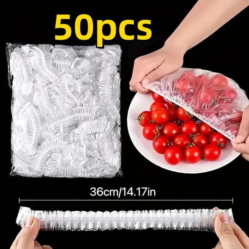 50 Adet Tekrar Kullanılabilir Lastikli PE Gıda Bonesi - Esnek Streç Kapaklar